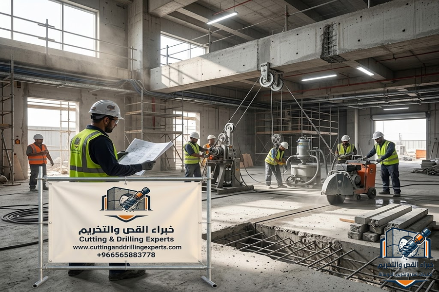 مقاول قص خرسانة بجدة باستخدام أحدث معدات القص الماسي لتنفيذ قص الخرسانة المسلحة وفتح الكور وقص الجدران والأسقف بدقة عالية
